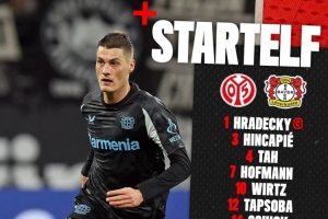 开云体育下载-勒沃库森德甲收官战首发：维尔茨领衔，若纳坦-塔、希克在列